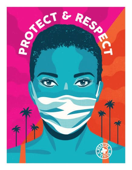 A poster, designed by Shepard Fairy's Studio Number One and Camilla Lonis, is part of the city's new L.A. Mask Print Project.