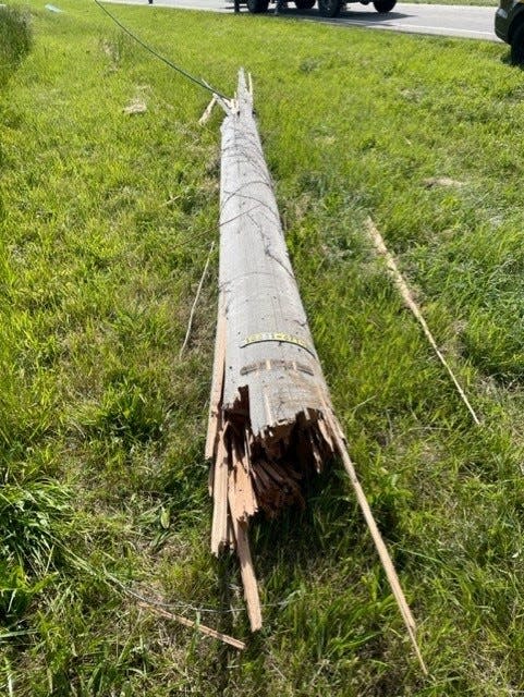 A utility pole broke when a stolen Dodge Charger hit it Thursday on U.S. Route 36 east of Robin Road in Clay Township. The car was going up to 163 miles per hour when it crashed, according to Tuscarawas County Sheriff Orvis Campbell.