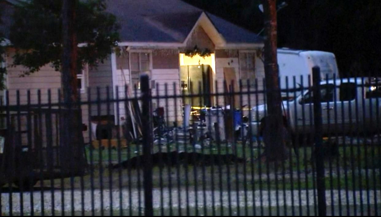 This image provided by KTRK shows the scene of a shooting early Saturday in Cleveland, Texas. A man went next door with a rifle and began shooting his neighbors, killing several including an 8-year-old inside the house, after the family asked him to stop firing rounds in his yard because they were trying to sleep, authorities said Saturday.