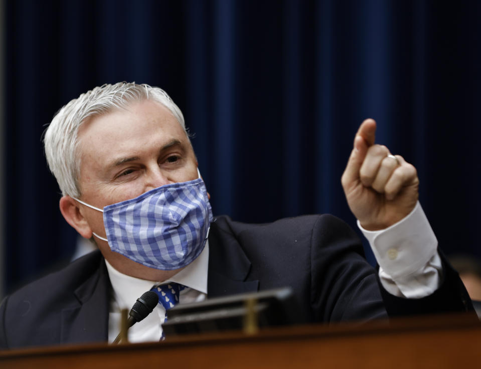 Ranking Member Rep. James Comer, R-Ky., speaks during a House Oversight and Reform Committee hearing on the District of Columbia statehood bill, Monday, March 22, 2021 on Capitol Hill in Washington. (Carlos Barria/Pool via AP)