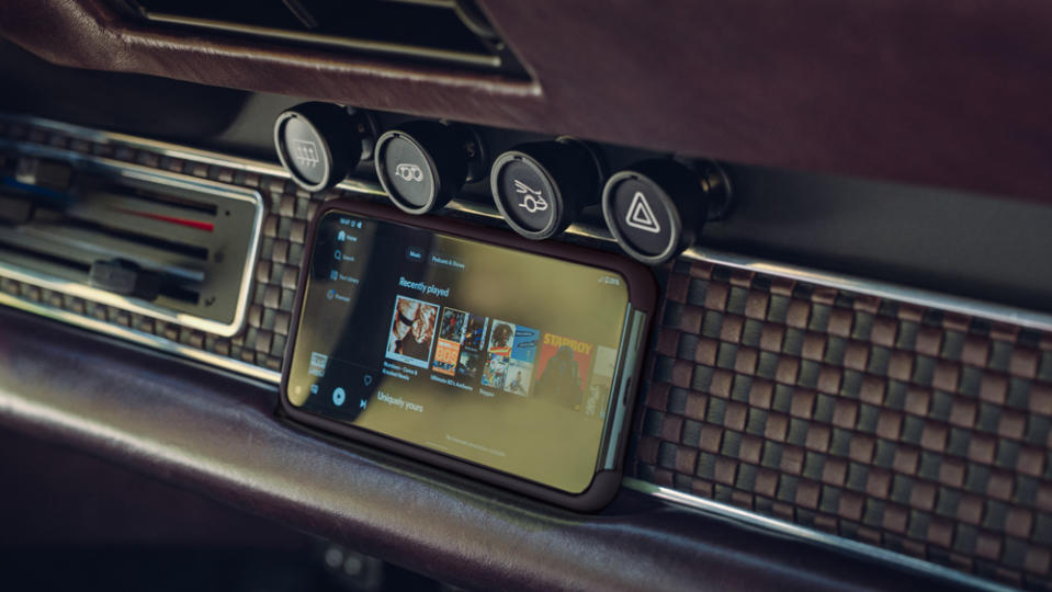 A detail of the interior of a Porsche 911 restomod from Theon Design.