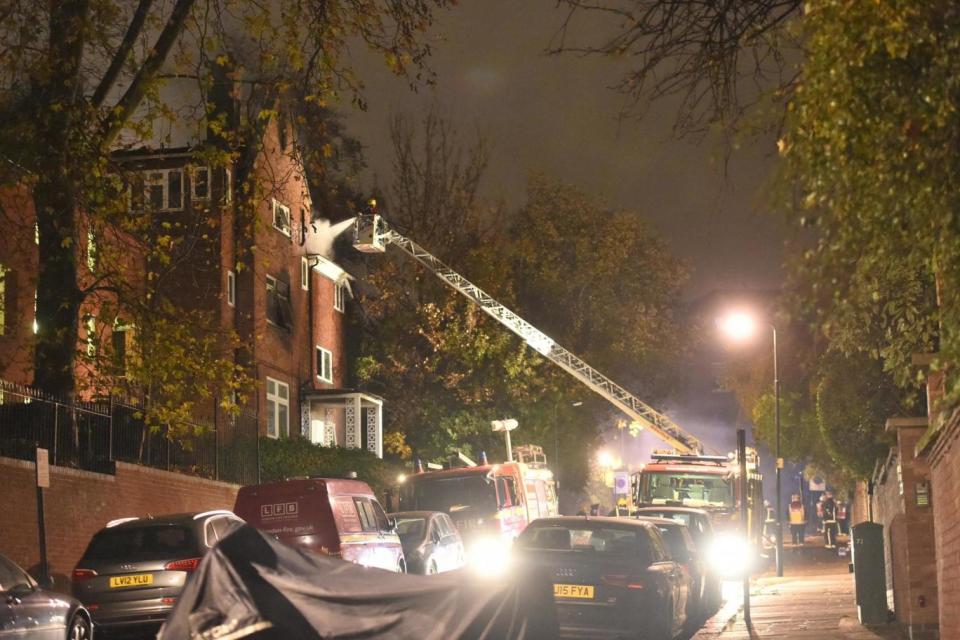 Hampstead: Firefighters tackle the flames at the residential flats in north London (Jeremy Selwyn)