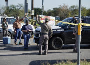 <p>Law enforcement officers man a barricade near the First Baptist Church of Sutherland Springs in response to a shooting, Nov. 5, 2017, in Sutherland Springs, Texas. (Darren Abate/AP) </p>