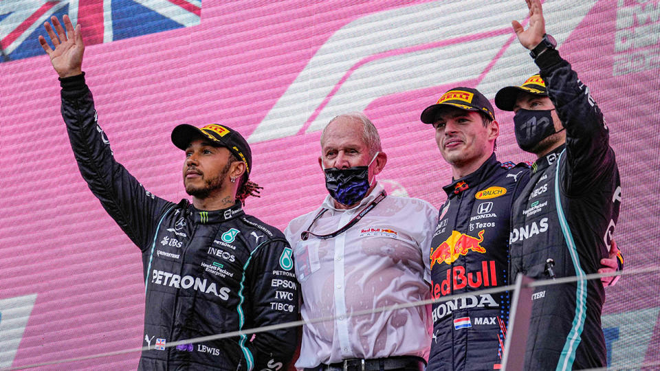 Max Verstappen won the Styrian Grand Prix ahead of Mercedes duo Lewis Hamilton and Valtteri Bottas. (Photo by DARKO VOJINOVIC/POOL/AFP via Getty Images)