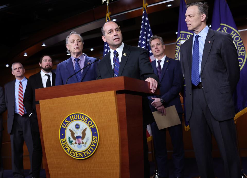 U.S. Rep. Bob Good, R-Va., Chairman of the House Freedom Caucus, speaks alongside fellow members during a press conference on the government spending bill, at the U.S. Capitol on March 22, 2024 in Washington, DC.