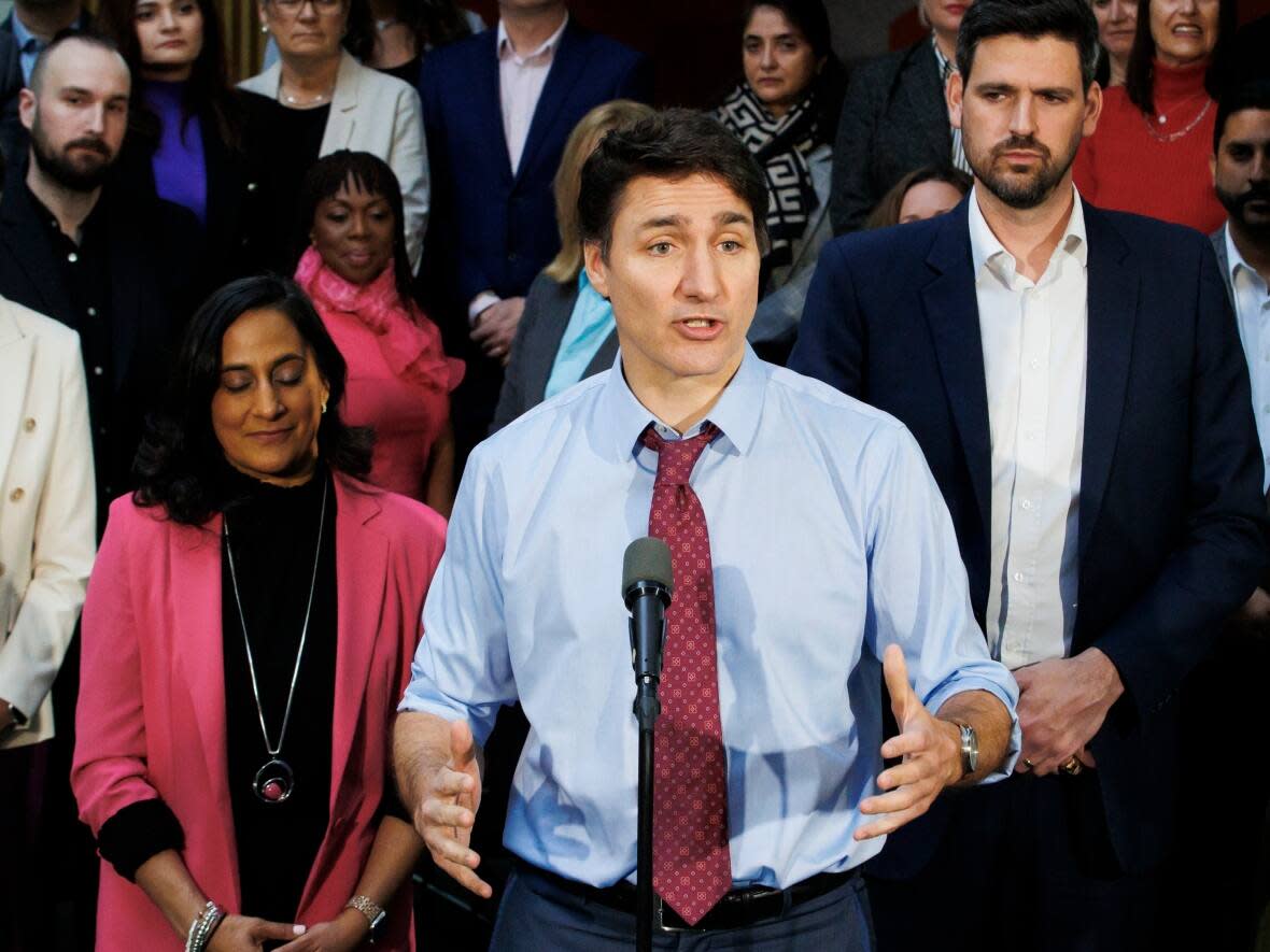 Prime Minister Justin Trudeau told reporters in Oakville, Ont., on Wednesday that Saskatchewan Premier Scott Moe's decision to stop collecting and remitting the carbon tax on home heating has pitted him against the Canada Revenue Agency. (The Canadian Press/Cole Burston - image credit)