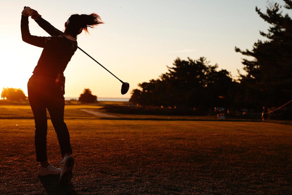 Jennifer Chang hits her tee shot on the 1st hole during the second round of the ShopRite LPGA Classic presented by Acer on the Bay Course at Seaview Golf Club in Galloway, New Jersey.