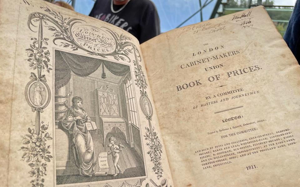 A leather-bound book of furniture prices printed by the London Cabinet Makers Union in 1811 was brought to the Antiques Roadshow by former cabinet maker Christopher Thorpe - PA