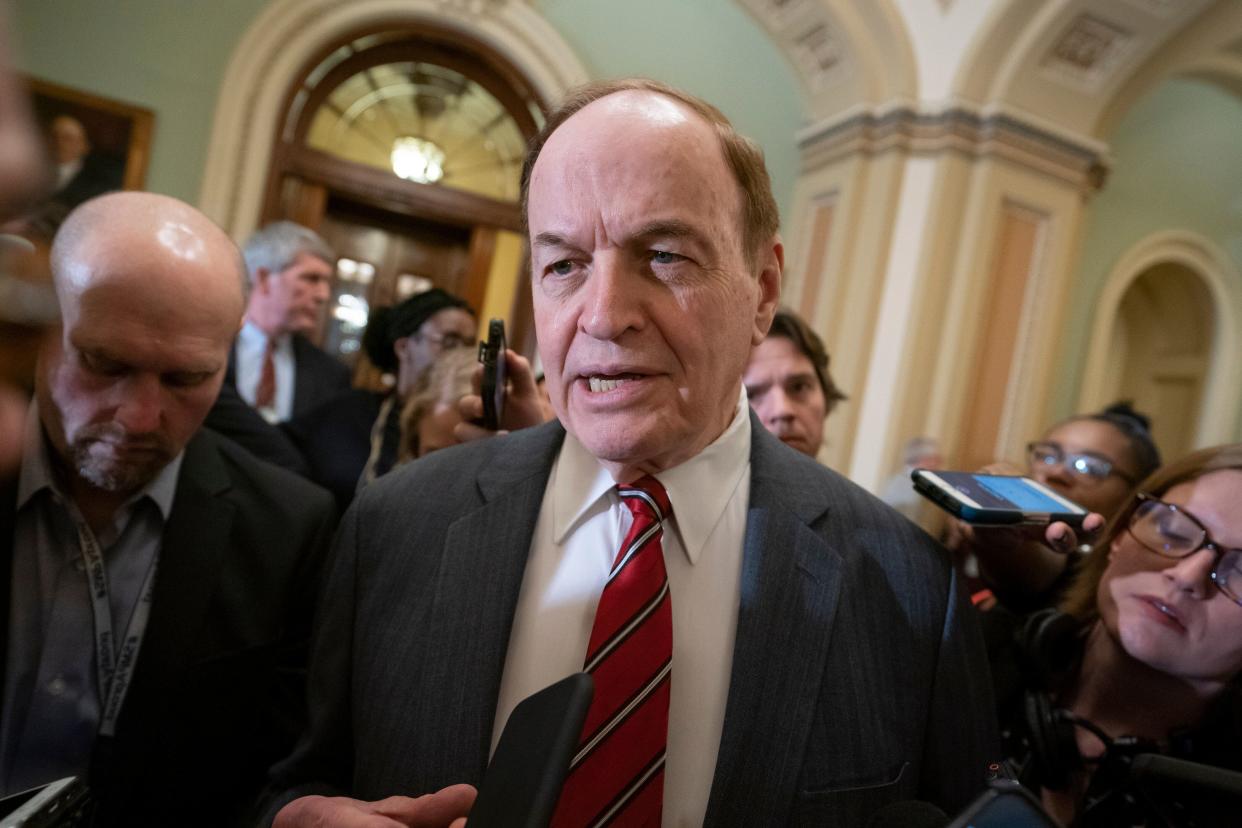 Sen. Richard Shelby (R-Ala.) speaking to reporters last February about a bipartisan compromise to avoid a government shutdown. (AP Photo/J. Scott Applewhite)