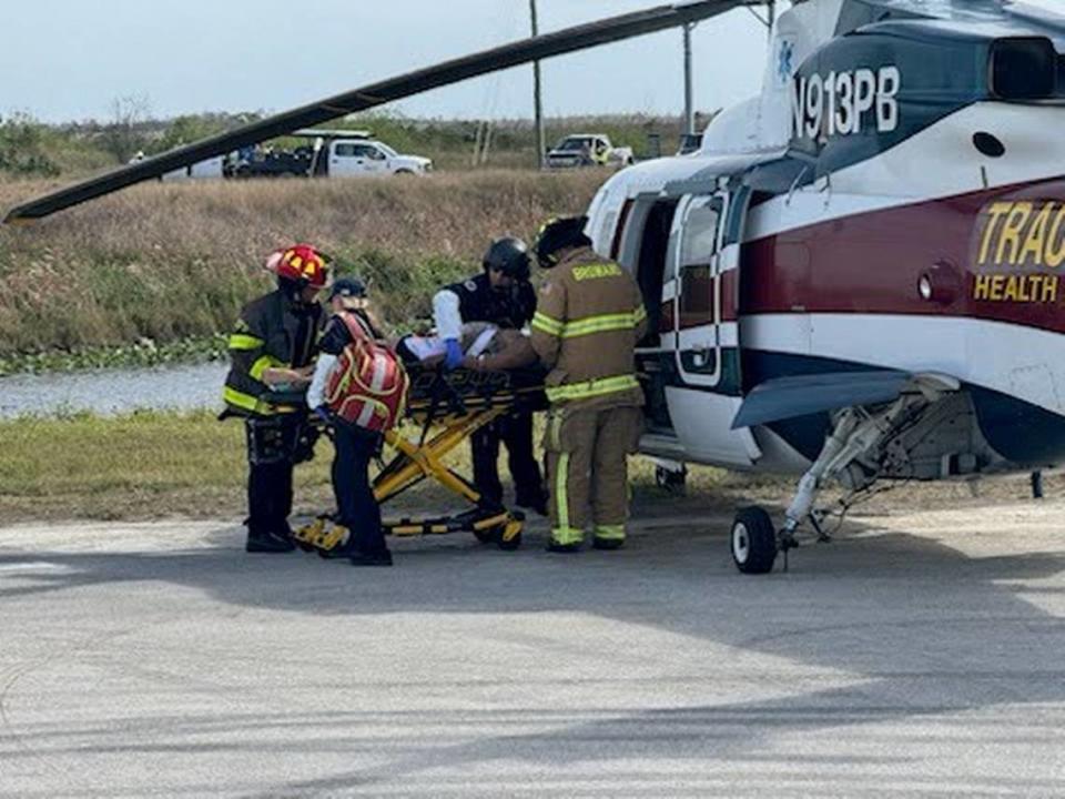 Two men were airlifted to the hospital after the crane they were on collapsed at Holey Land Wildlife Management Area in South Florida on Tuesday, Jan. 23, 2023.