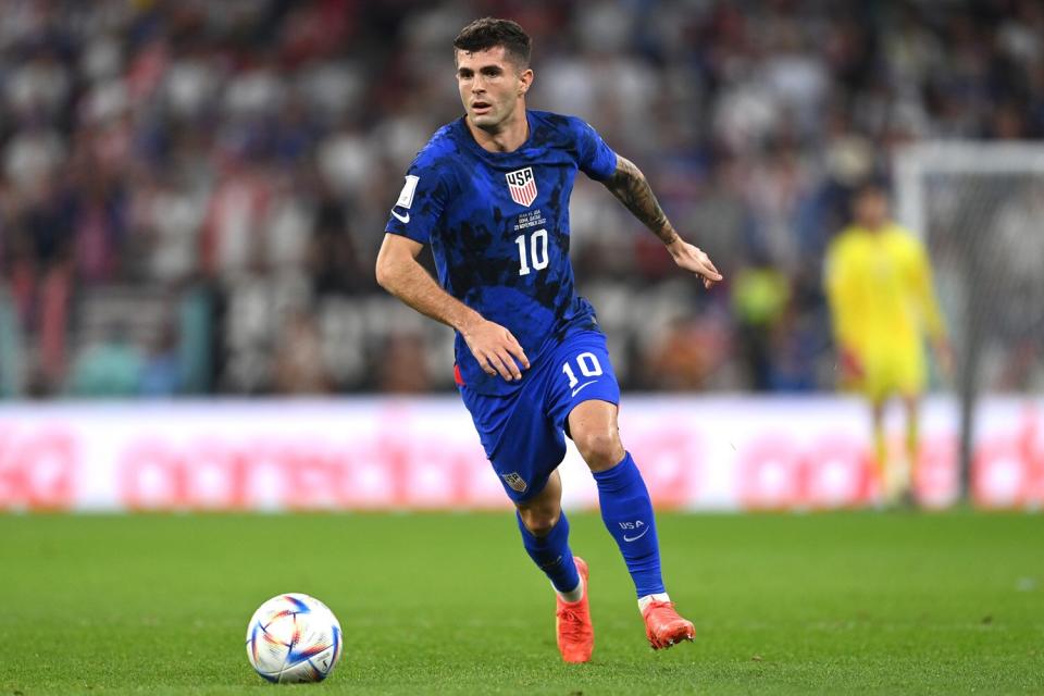 Christian Pulisic of United States controls the ball during the FIFA World Cup Qatar 2022 Group B match between IR Iran and USA