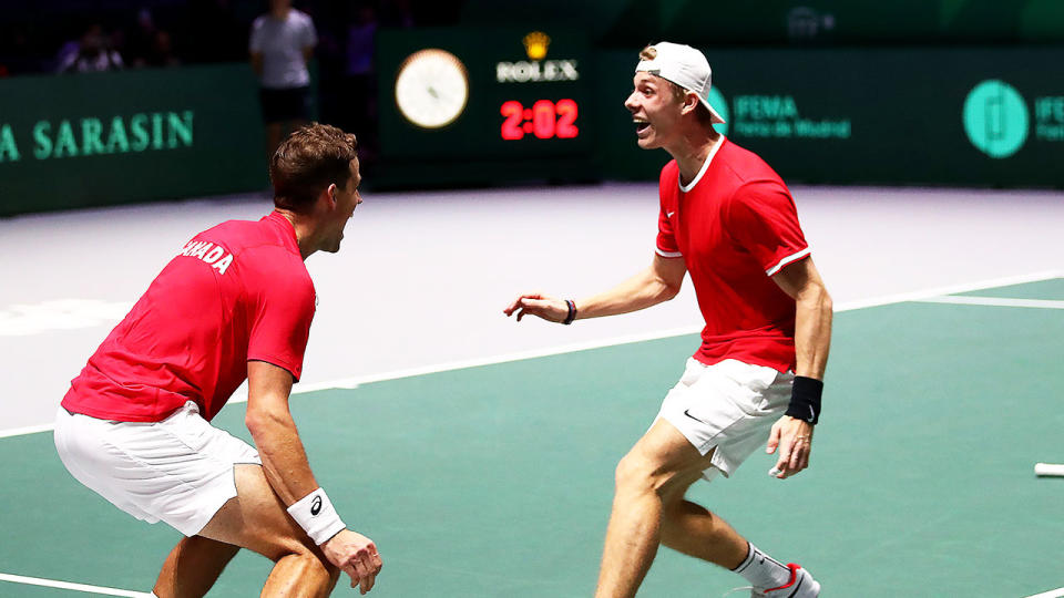 Seen here, Canada's Denis Shapovalov was stunned after his team's Davis Cup semi-final triumph.