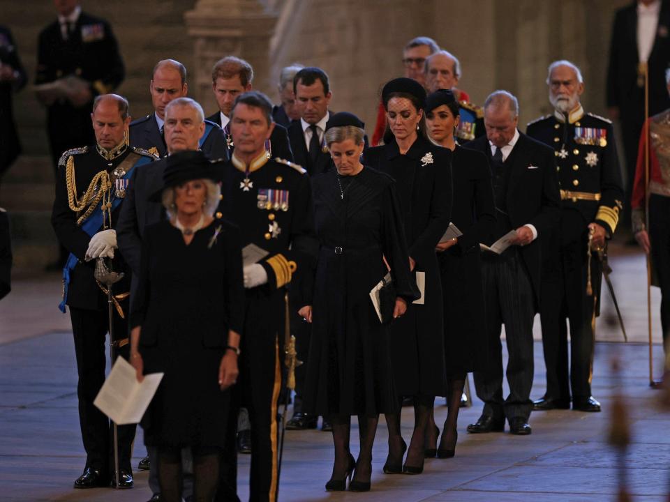 The royal family gathers at Westminster Hall for a service for Queen Elizabeth.