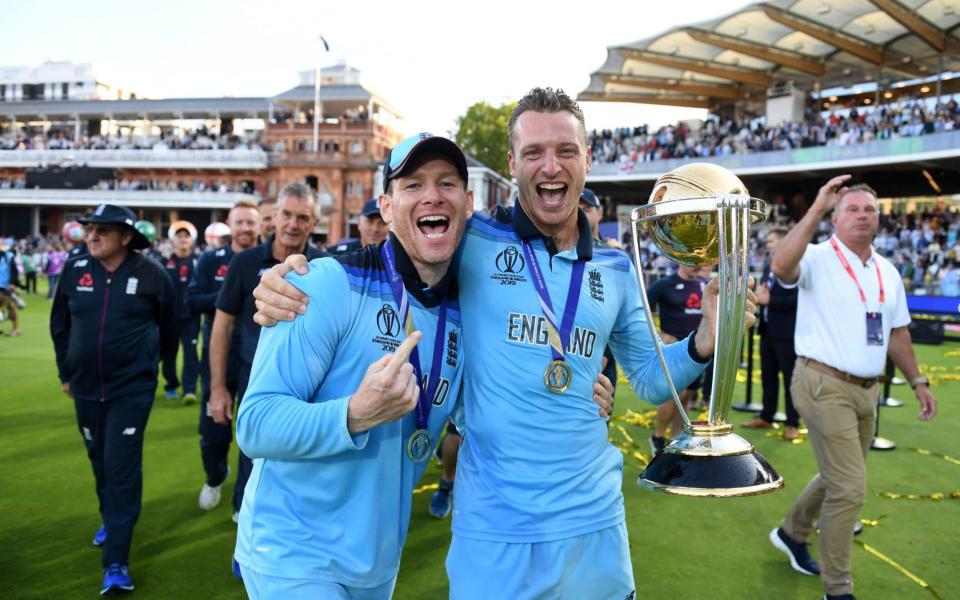 Captain and successor? Eoin Morgan of England and Jos Buttler celebrate - ICC