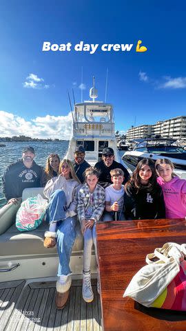 <p>Tarek El Moussa/Instagram</p> Tarek El Moussa, his kids Taylor and Brayden and friends during their boat trip