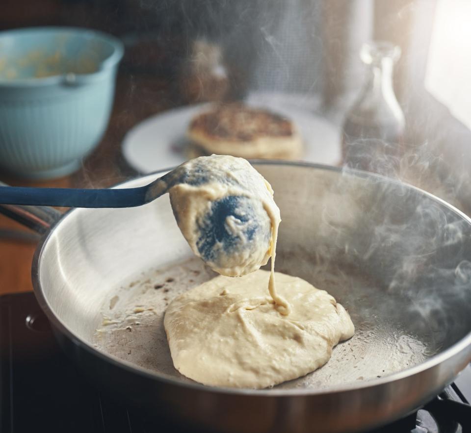 Making homemade pancakes.