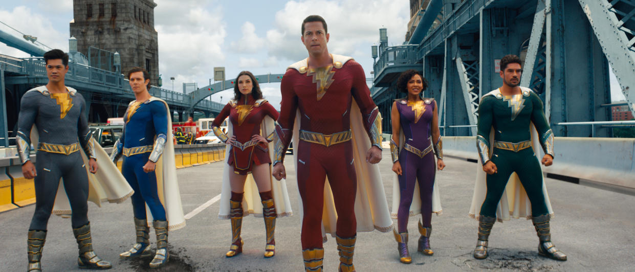  Ross Butler, Adam Brody, Grace Currey, Zachary Levi, Meagan Good, and D. J. Cotrona in Shazam! Fury of the Gods 