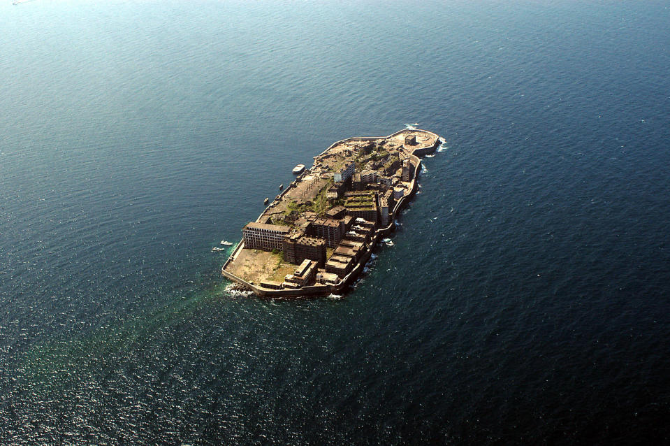 tiny island with abandoned buildings