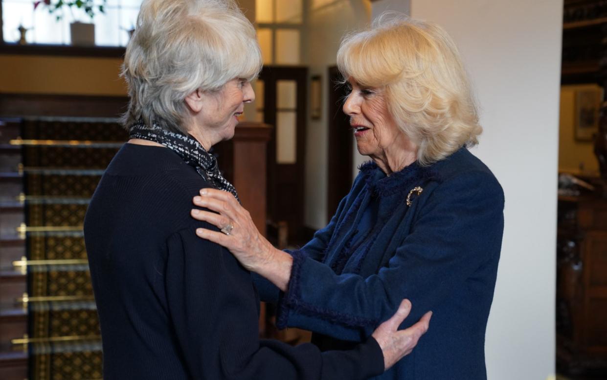 Queen Camilla with Diana Parkes, who founded the Joanna Simpson Foundation in memory of her daughter, who was killed by her husband in 2010