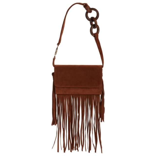 Crescent Chain Designer Crossbody Bag: Red Fringe Handbag