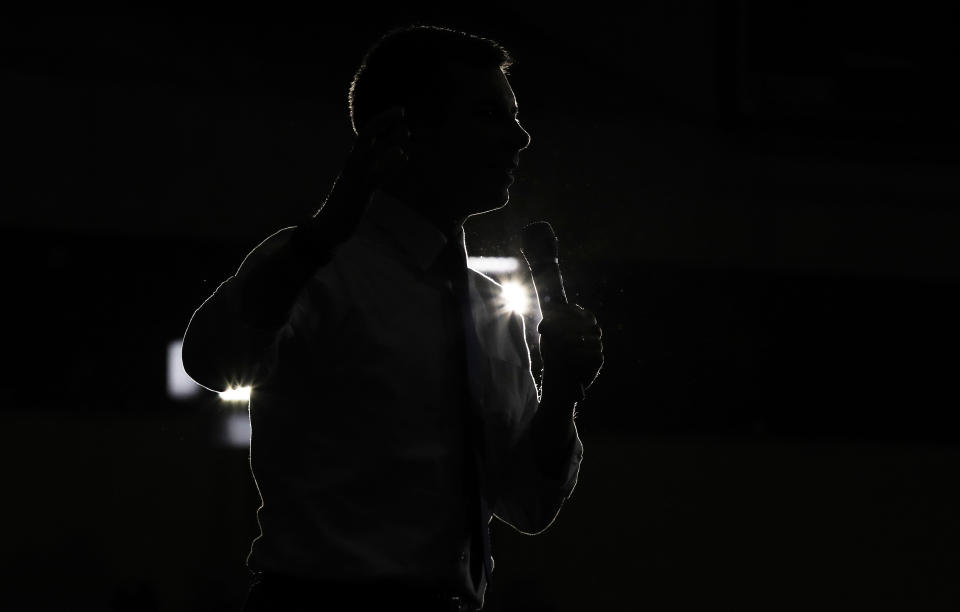 Democratic presidential candidate former South Bend Mayor Pete Buttigieg speaks during a rally Sunday, Feb. 16, 2020, in Las Vegas. (AP Photo/John Locher)