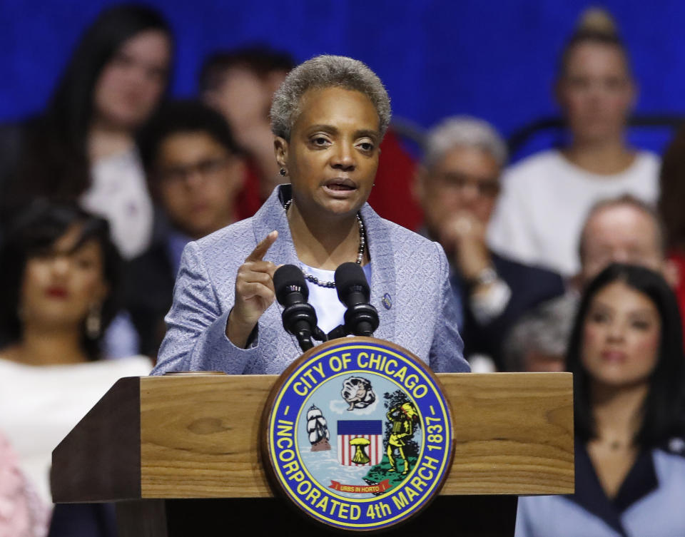 Mayor of Chicago Lori Lightfoot speaks during her inauguration ceremony in Chicago.&nbsp; (Photo: ASSOCIATED PRESS)