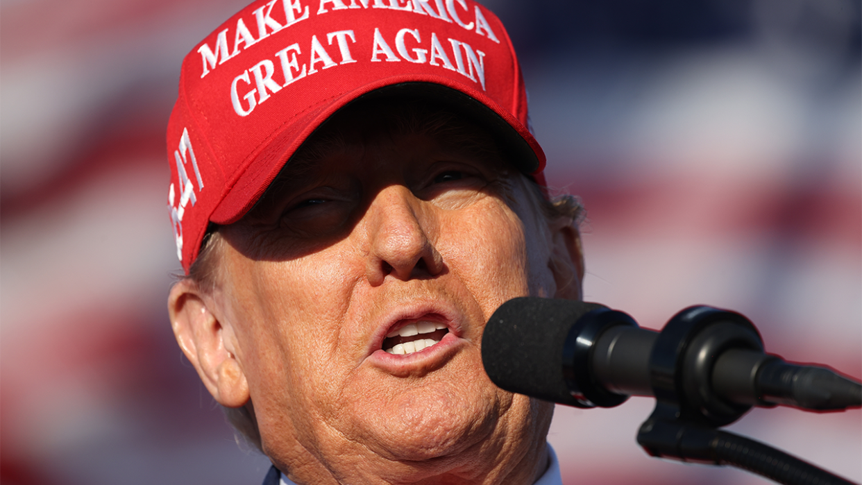 Republican presidential candidate former President Donald Trump speaks during a campaign rally in Wildwood Beach in Wildwood, N.J., Saturday.