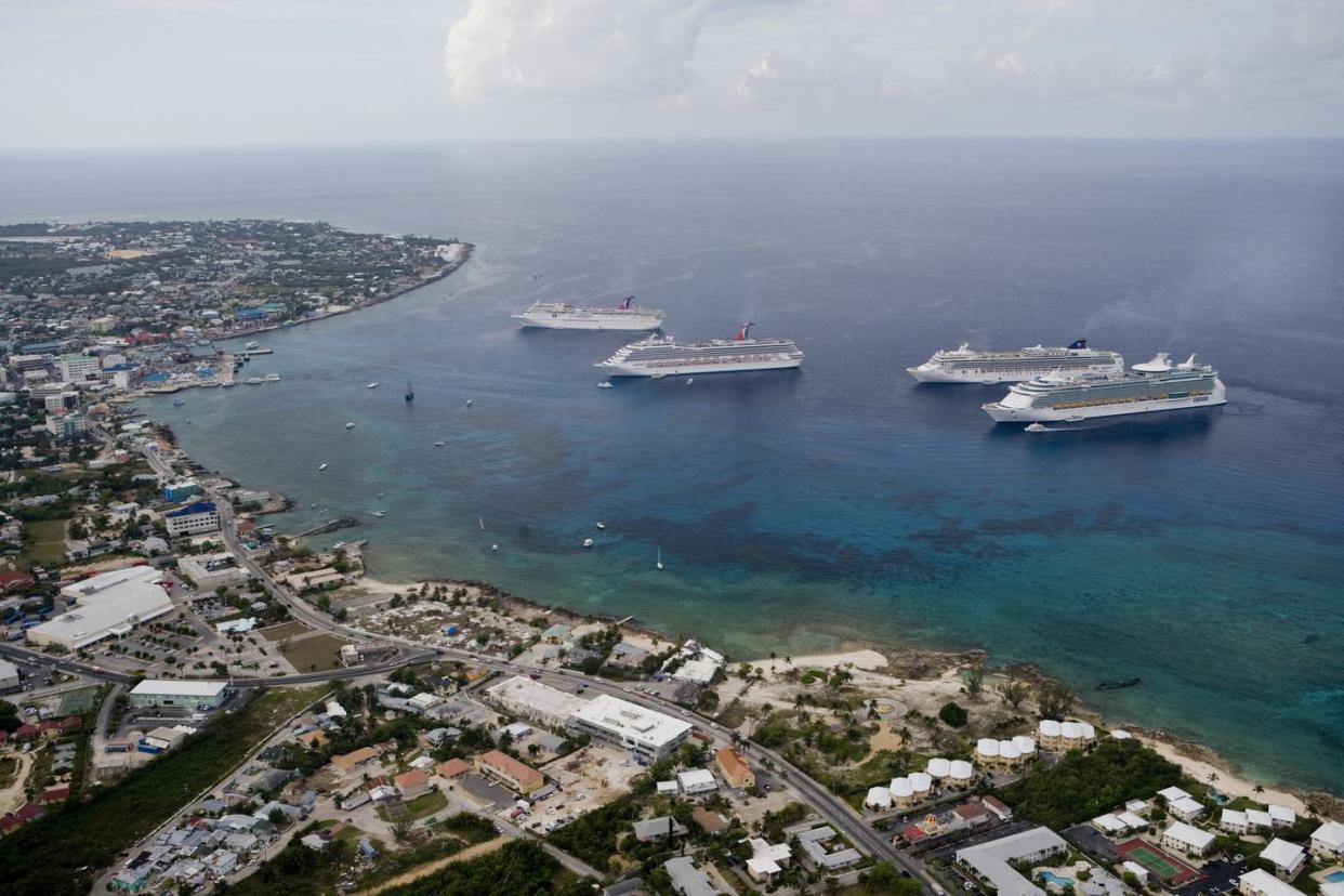aerial view cruise ships at anchor