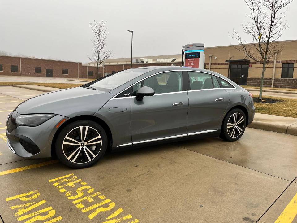 The Mercedes EQE 350 4Matic waiting to charge