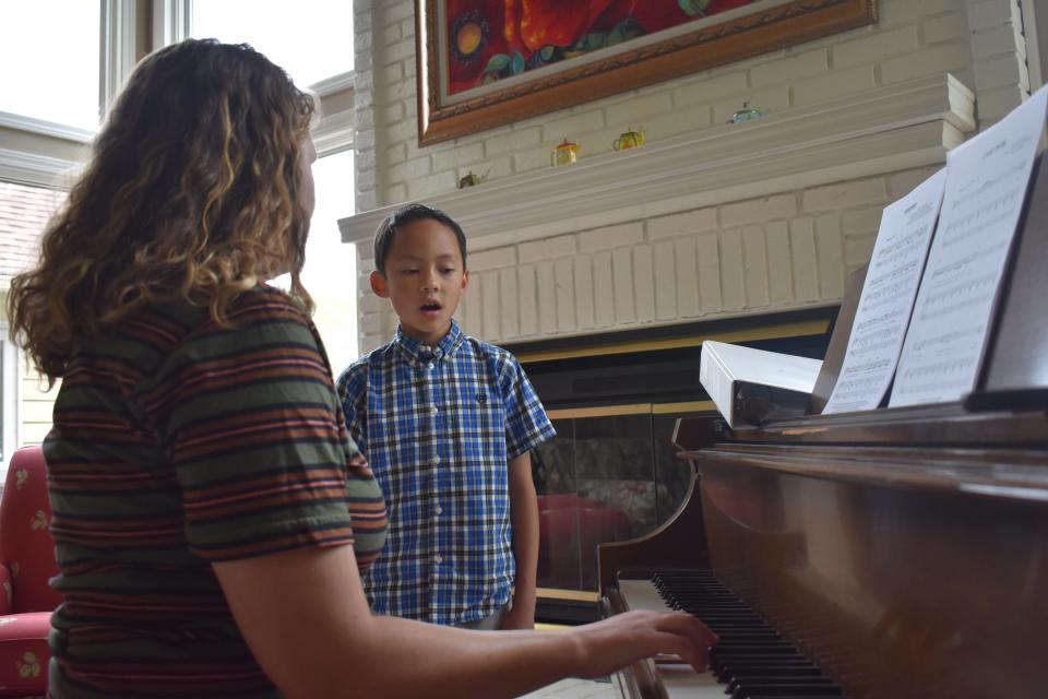 Liz Clark's voice lessons start with vocal warm ups to get Caden ready to practice his full songs.