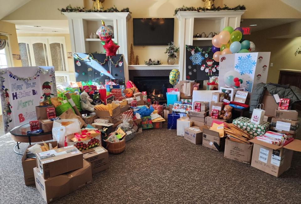 A room in the Community Hospice Truman House in New Philadelphia is filled with the many gifts that have been sent to Andrew Miller of Conesville.