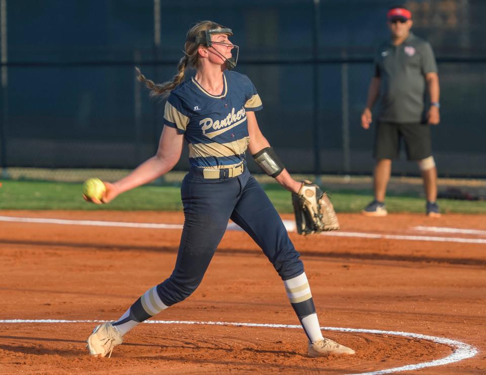 Eustis pitcher Libby Levendoski (6) works against Windermere Prep on April 18 in Eustis.