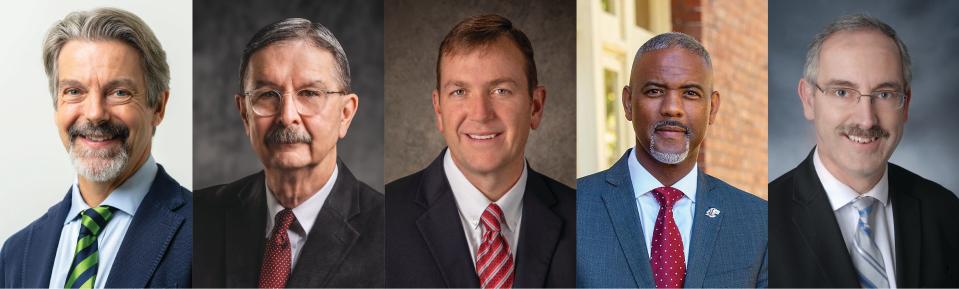 Pictured are candidates for New Mexico State University President. From left to right, John Volin, Michael Galyean, Richard Williams, Austin Lane, and Wayne Jones.