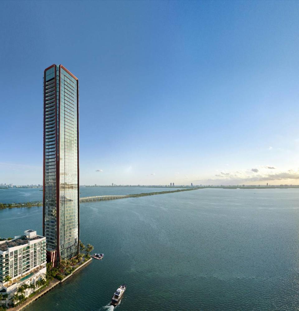 The Villa, pictured in a rendering above, will rise to 58 stories on a waterfront site at 710 NE 29th St. in Miami’s Edgewater neighborhood.
