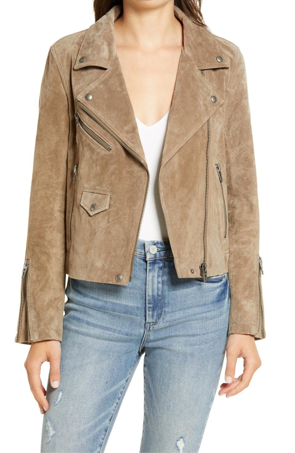 BlankNYC Vital Signs Suede Moto Jacket. Image via Nordstrom.