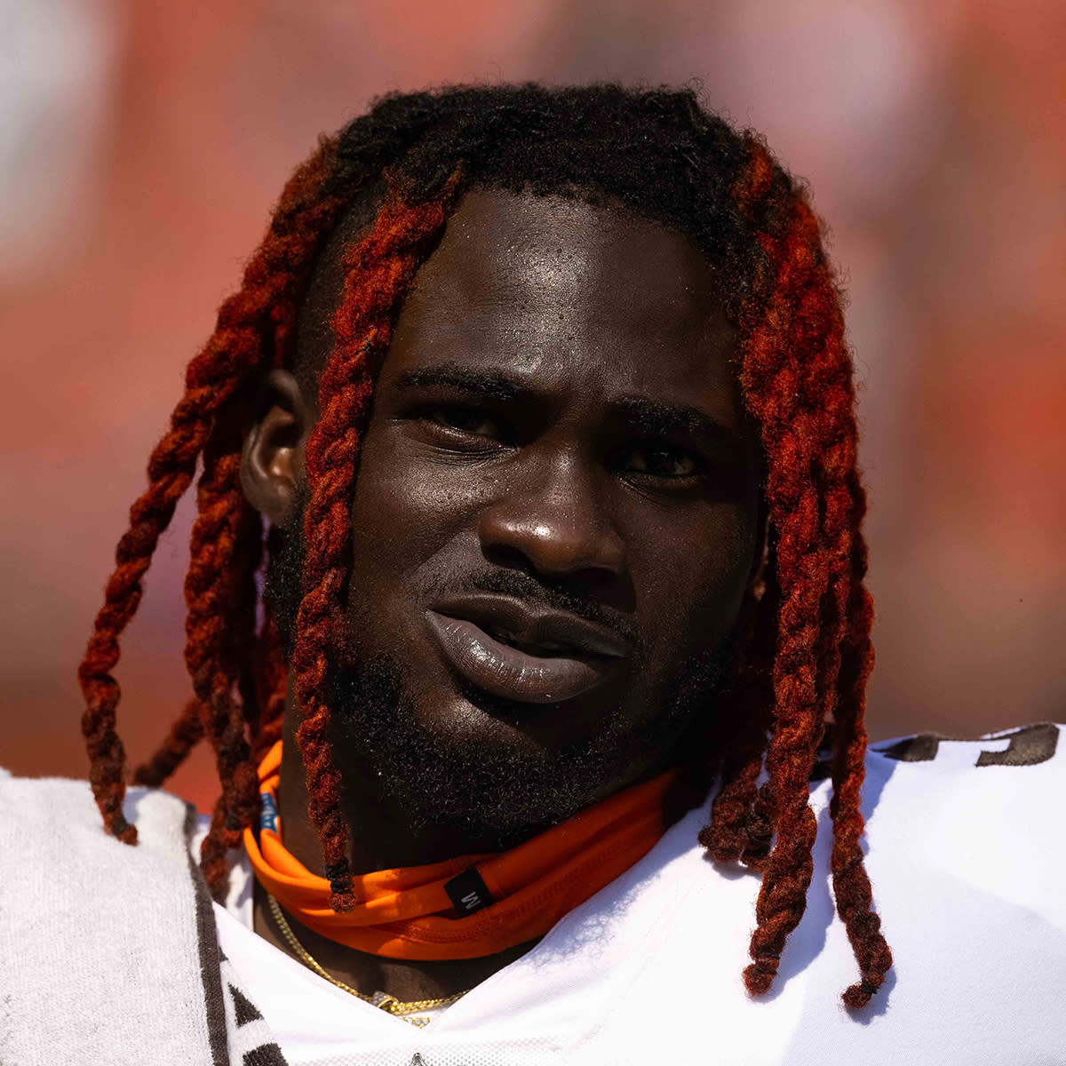 Aug 22, 2021; Cleveland, Ohio, USA; Cleveland Browns safety Ronnie Harrison (33) on the sideline during the fourth quarter against the New York Giants at FirstEnergy Stadium. Mandatory Credit: Scott Galvin-USA TODAY Sports