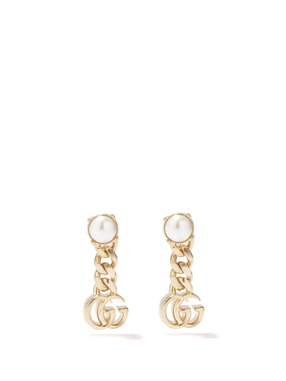 GUCCI Faux-pearl GG logo chain earrings