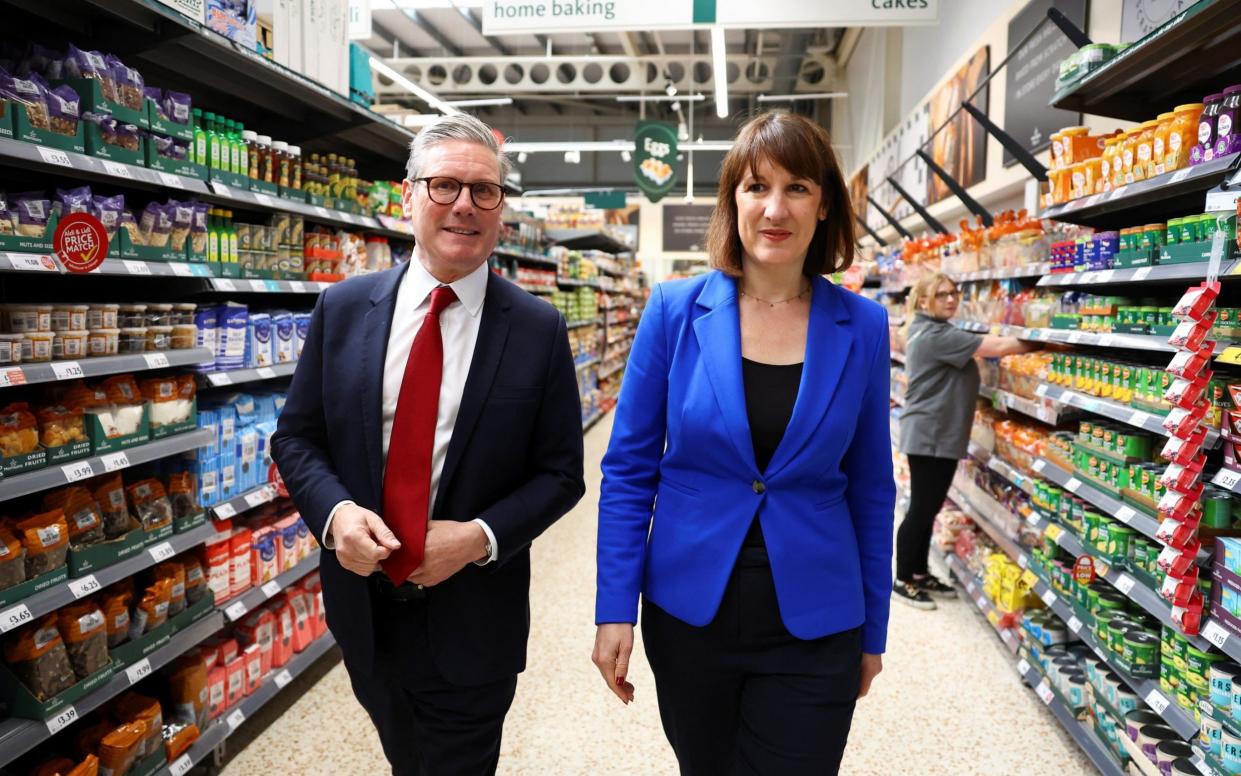 Sir Keir Starmer and Rachel Reeves are pictured this morning during a visit to a Morrisons supermarket in Wiltshire