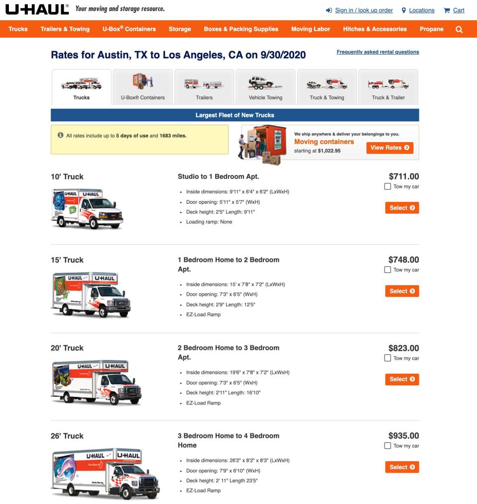 U-Haul moving truck rentals.