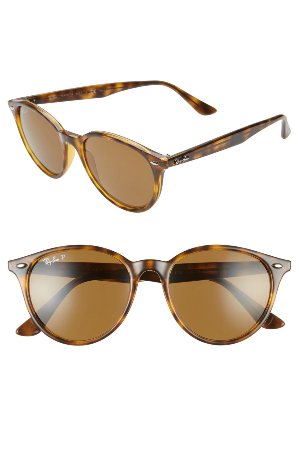 Ray Ban Phantos 53mm Polarized Round Sunglasses in Havana brown