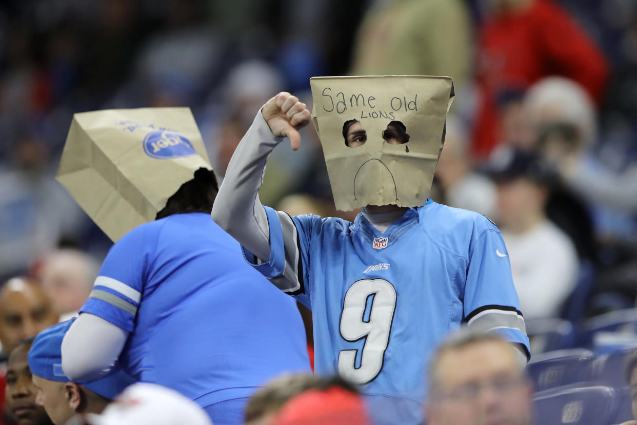 Detroit Lions fans might have to wear their bags (and masks) at home if the NFL season begins on time. (Photo by Rey Del Rio/Getty Images)
