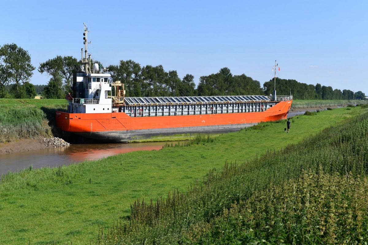 A cargo ship has been stuck in the River Nene since this morning <i>(Image: Chris Bishop)</i>