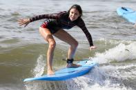 <p>Bethenny Frankel catches a wave on Tuesday in The Hamptons, New York. </p>