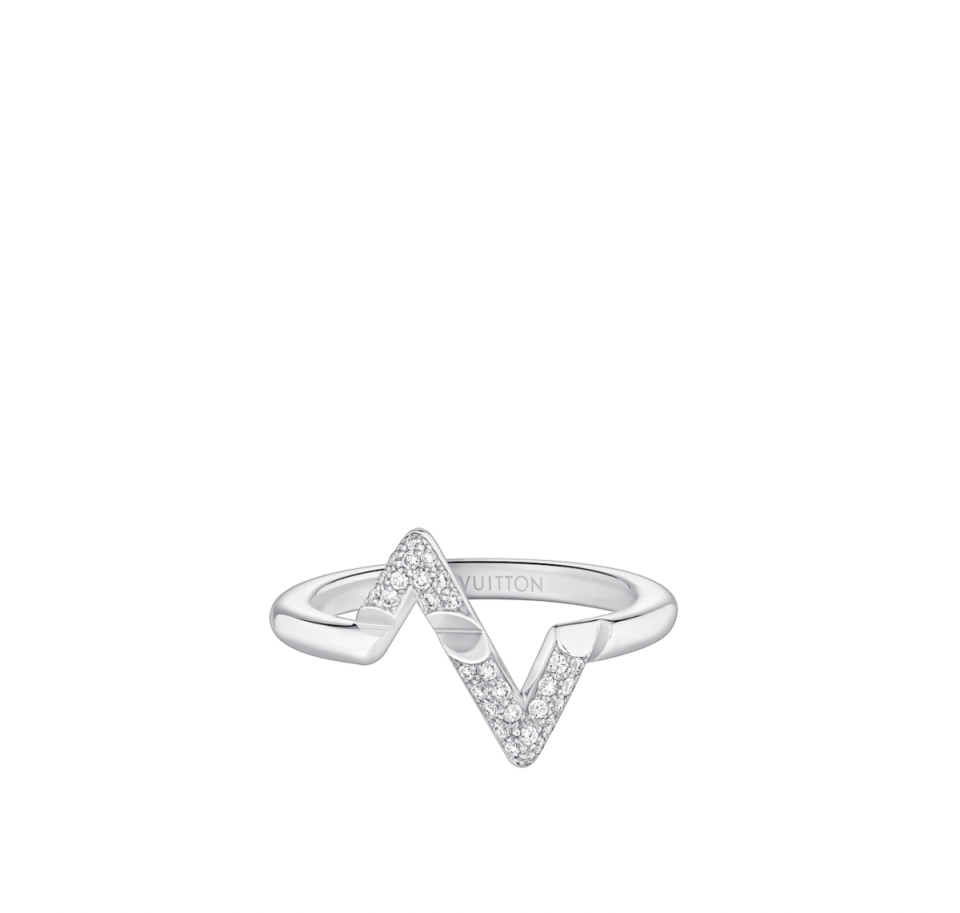 LV Volt Upside Down白金鑲鑽戒指。NT$143,000（LOUIS VUITTON提供）