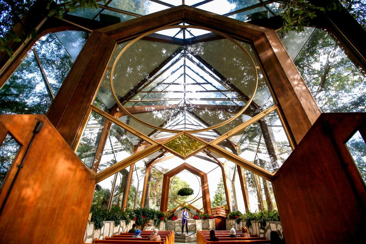 <span>The Wayfarers Chapel in Rancho Palos Verdes, California, on 30 November 2022.</span><span>Photograph: Genaro Molina/Los Angeles Times via Getty Images</span>