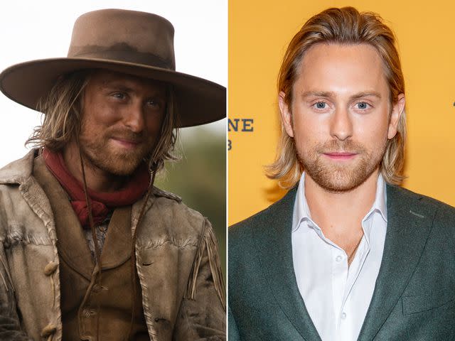 <p>Emerson Miller/Paramount+ ; Roy Rochlin/WireImage</p> Eric Nelsen as Ennis in the 'Yellowstone' prequel show '1883.'