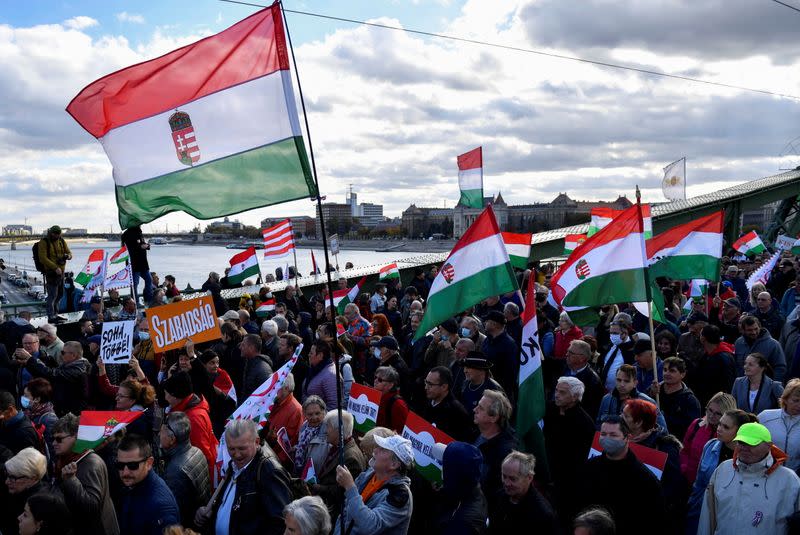 Pro-Orban rally on anniversary of Hungarian uprising, in Budapest