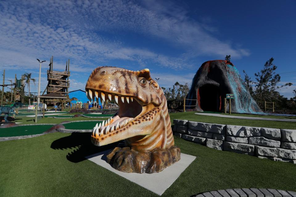 Cape CoralÕs Gator MikeÕs Family Fun Park opened Dinosaur Falls Mini Golf, an Orlando-style tourist attraction on Dec. 29, 2022. It features 19 holes of golf; nine moving, roaring animatronic dinosaurs; three waterfalls; and a 30-foot ÒvolcanoÓ spewing fireballs into the sky. 