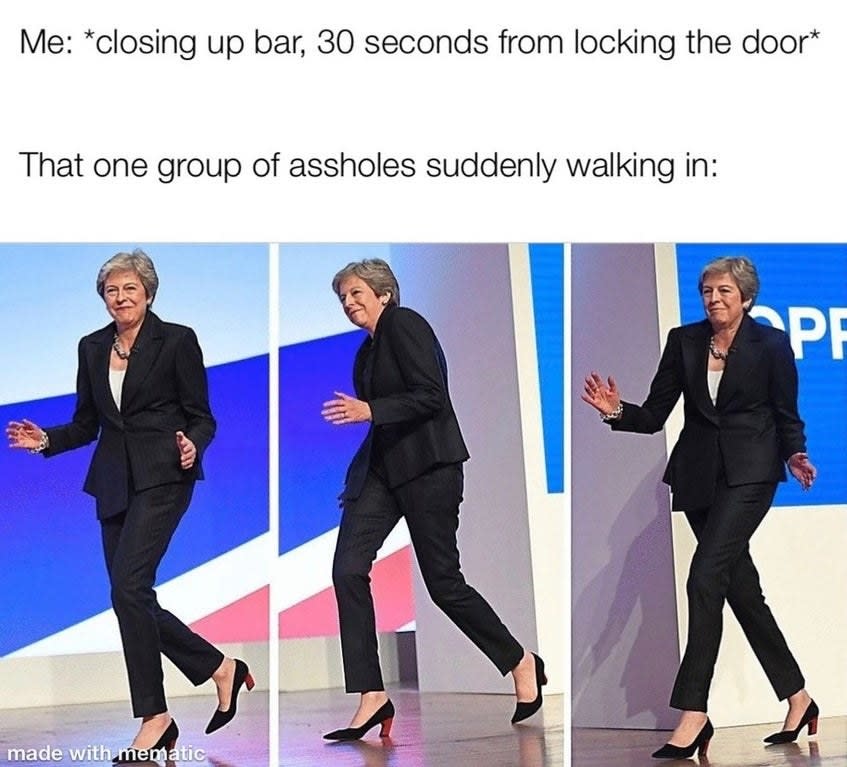 "a group of assholes suddenly walking in"