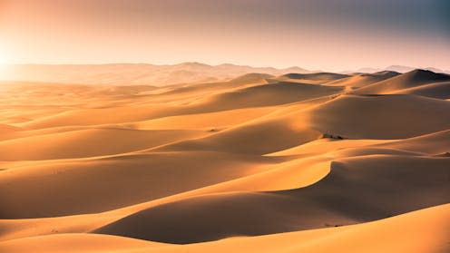 <span class="caption">Sand dunes in Mongolia's Gobi Desert can stretch for 100km.</span> <span class="attribution"><a class="link " href="https://www.shutterstock.com/image-photo/sand-dunes-gobi-desert-mongolia-1042829308" rel="nofollow noopener" target="_blank" data-ylk="slk:mr.wijannarongk kunchit;elm:context_link;itc:0;sec:content-canvas">mr.wijannarongk kunchit</a></span>